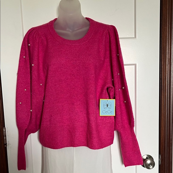 CeCe Fuchsia Sweater with Pearl Details - Picture 1 of 2